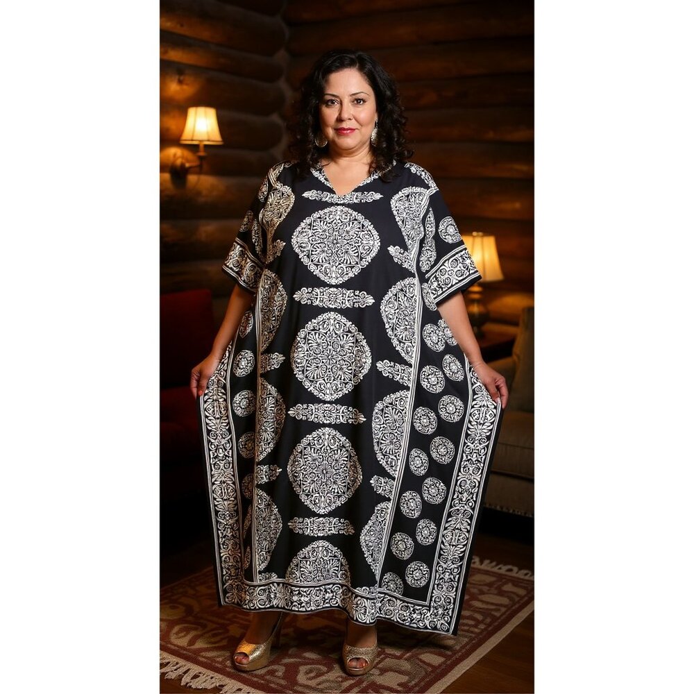 Women Plus Size Long Beach Cover Up Kaftan Dress V-Neck Maxi Dresses for Beach